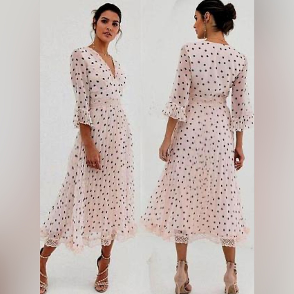 ASOS Cream and Black Polka Dot Midi Dress